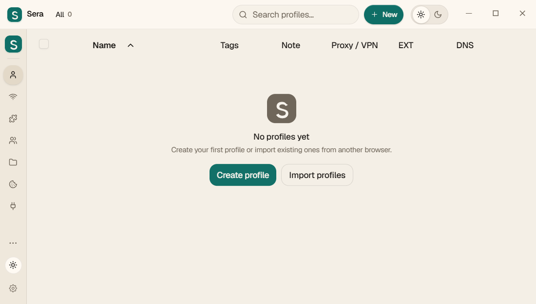 Empty Sera: profiles have not yet been created.