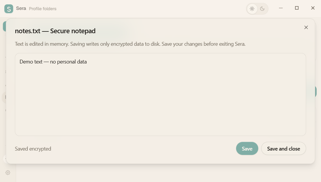 Built-in Sera notepad for text file
