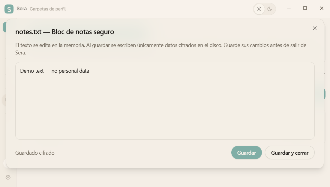 Bloc de notas Sera incorporado para archivos de texto