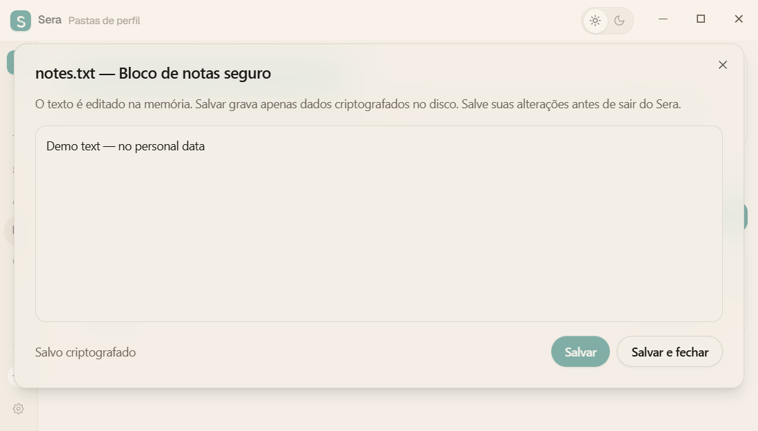 Bloco de notas Sera integrado para arquivo de texto