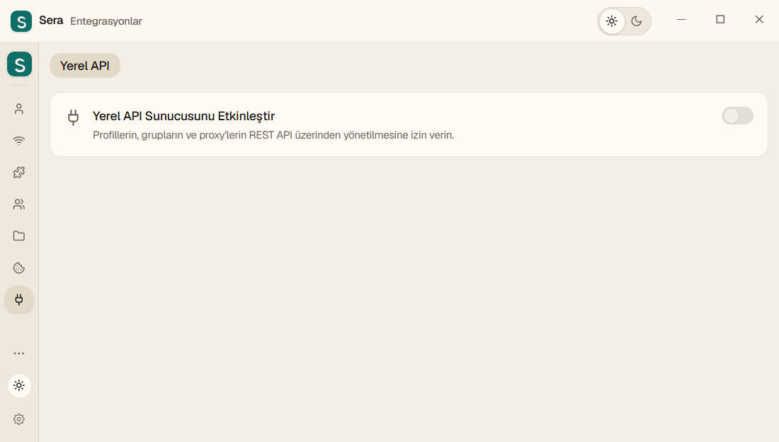 Yeni Entegrasyon sayfası: Yalnızca Yerel API