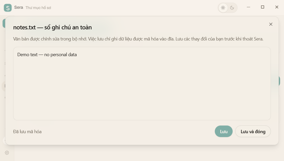 Tích hợp sẵn notepad Sera cho tập tin văn bản